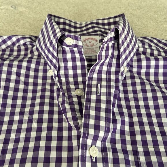Brooks Brothers Original Polo Shirt Button Up Mens Medium Purple White Check - Picture 7 of 10
